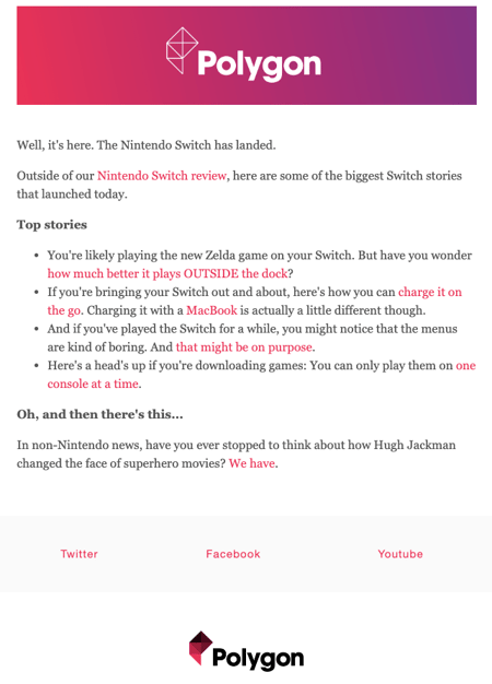 best email newsletter examples, Polygon