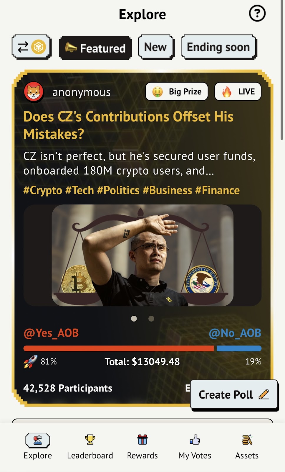 30k+ Crypto Community Backs CZ in Dynamic Onchain Poll
