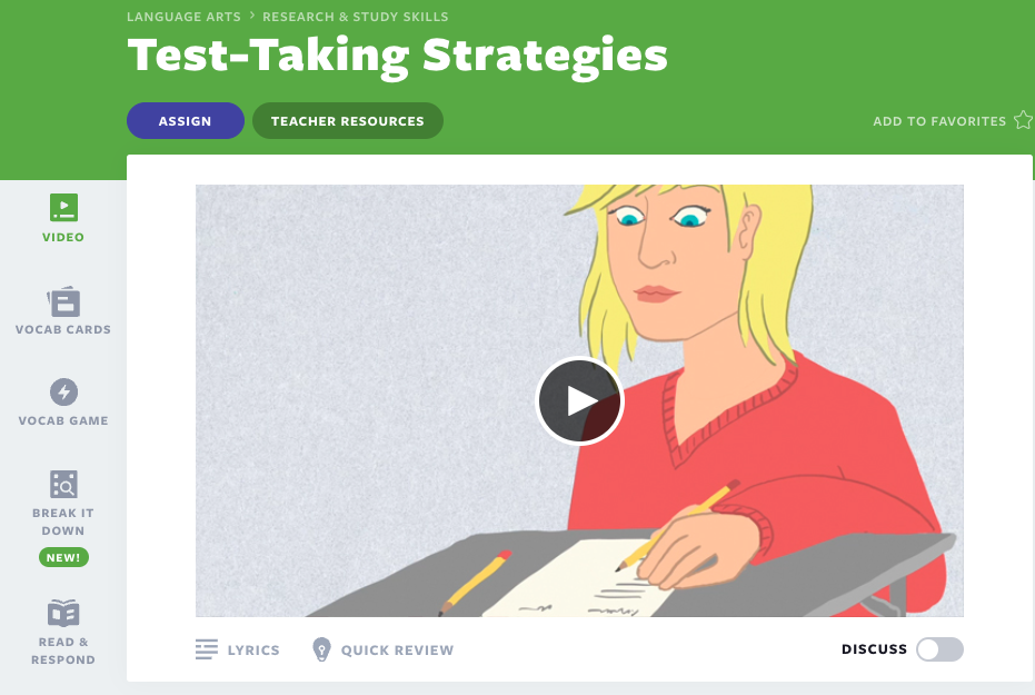 Test-Taking Strategies lesson on Flocabulary