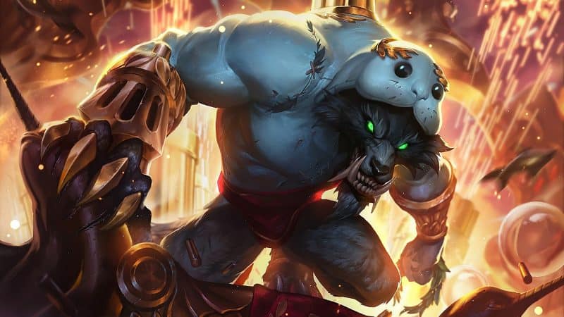 The URF Warwick skin, featuring the wolf Champion in a manatee suit