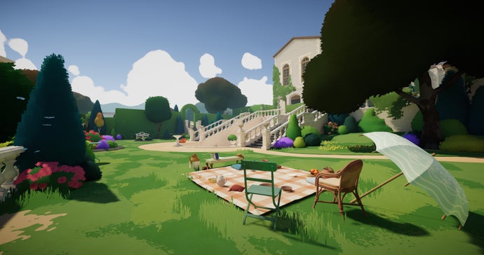 A picnic is set up in the grounds of Botany Manor