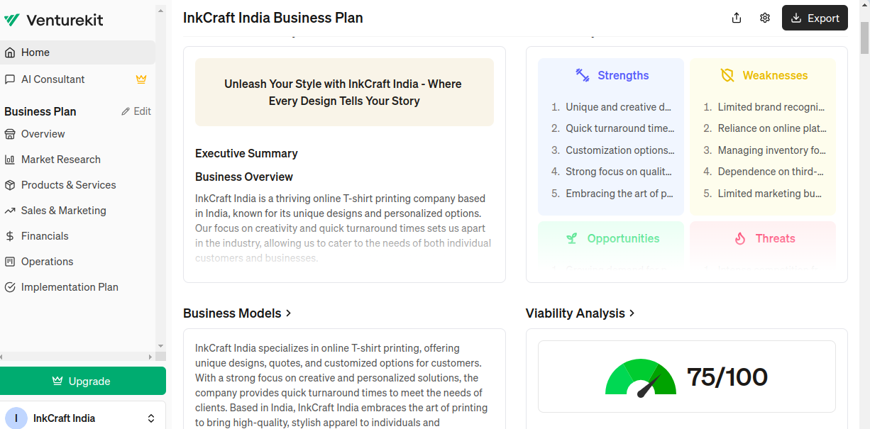 Venturekit: Craft Your Complete Business Plan with Just a Click