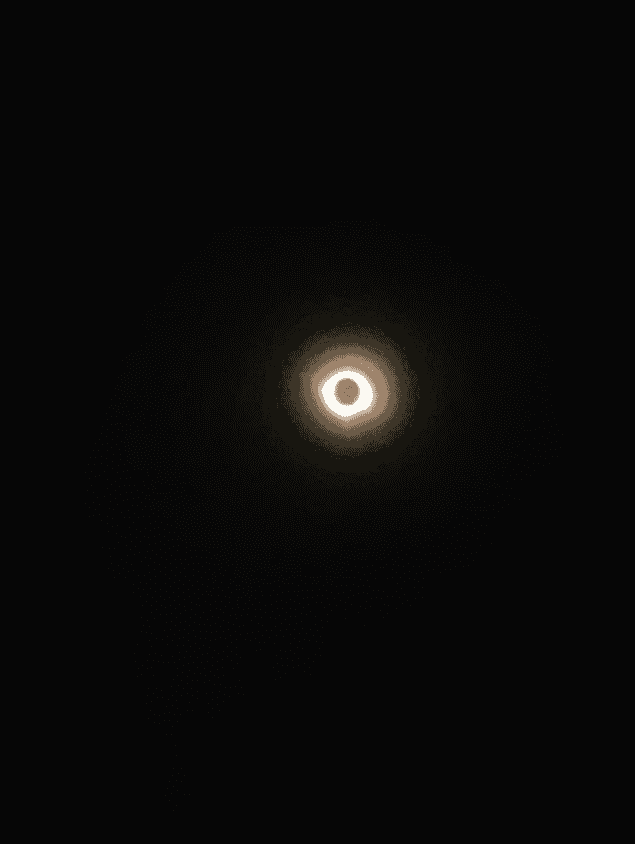 A photo showing the 8 April 2024 eclipse as a black sky with a bright ring