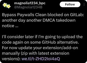 DMCA Notice Inriktning på "Bypass Paywalls Clean" är inte grejen att bli arg på