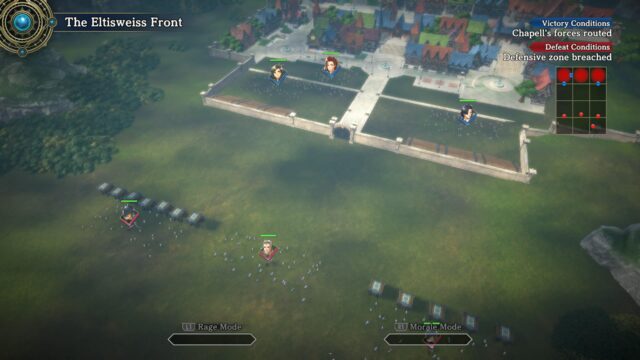 A screenshot from the game Eiyuden Chronicle: Hundred Heroes showing the war UI and battle.