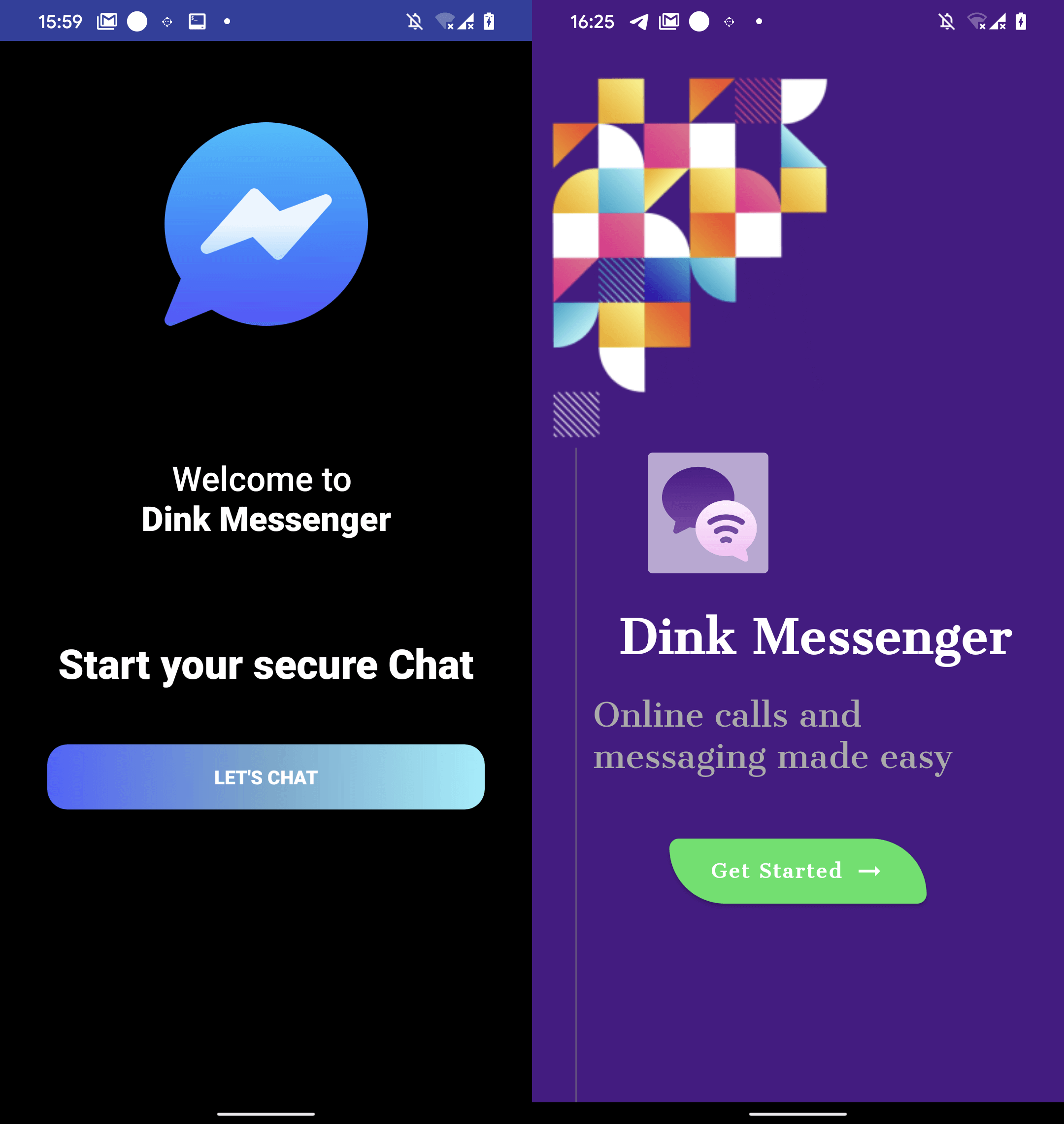 Figura 5. Interfața de utilizator a Dink Messenger descărcată de pe un site web dedicat (stânga) și Google Play (dreapta)