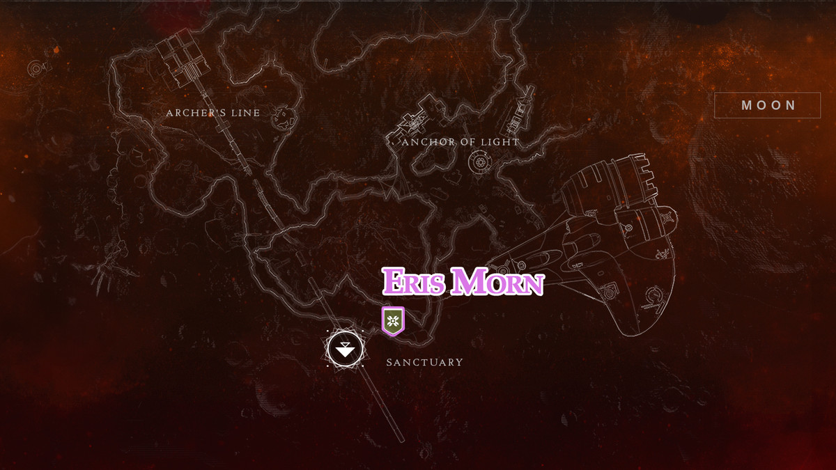 A map of the Moon in Destiny 2, showing the location of Eris Morn