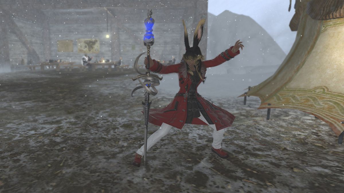 A FFXIV Viera casts a spell with an Elemental rapier