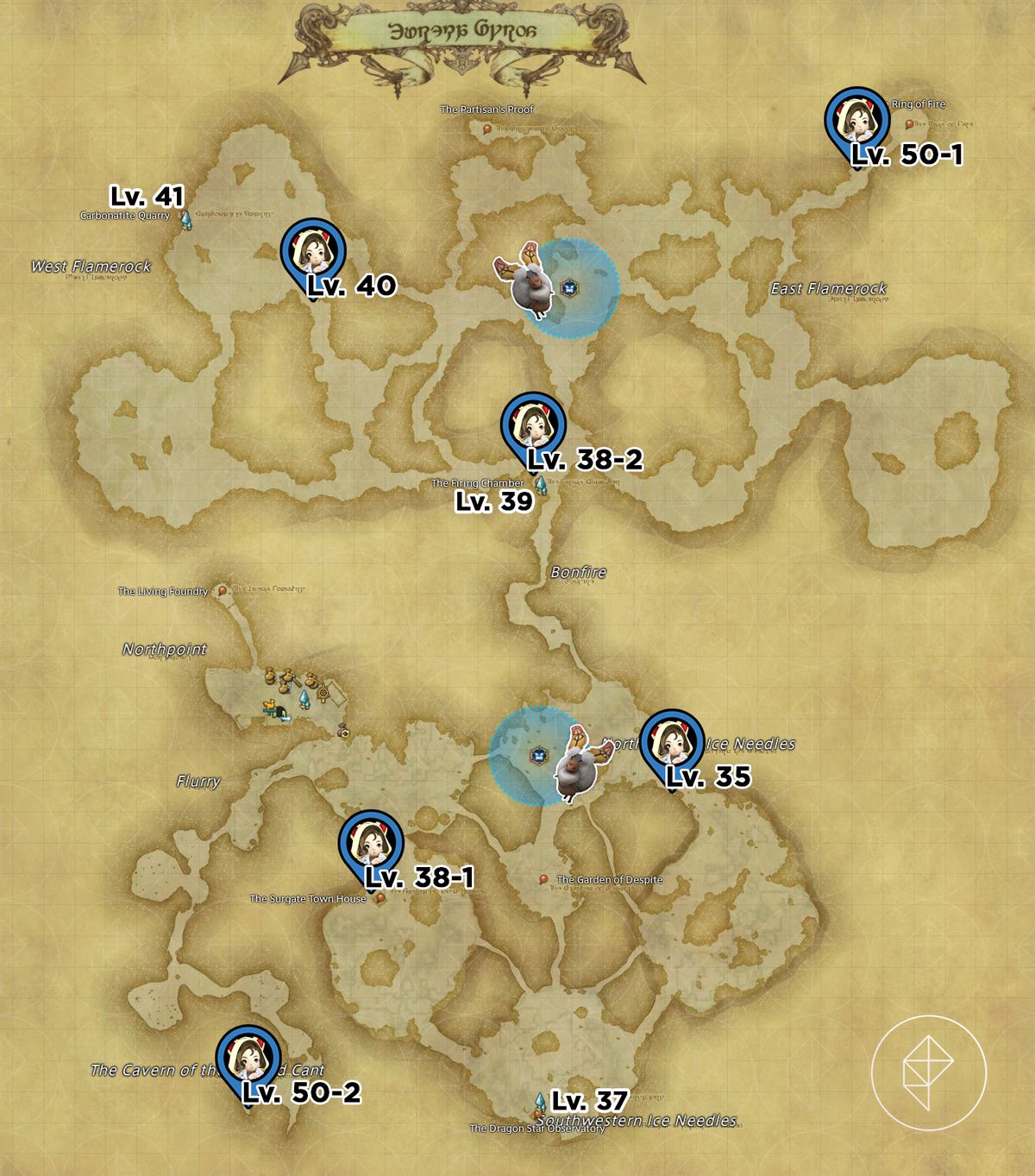 A map of Eureka Pyros in FFXIV