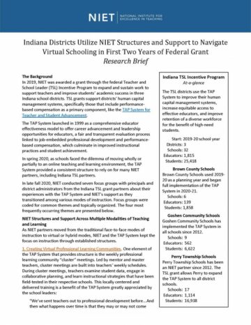 Indianan piirit käyttävät NIET-rakenteita ja -tukea virtuaalikoulutukseen siirtymiseen liittovaltion apurahan kahden ensimmäisen vuoden aikana