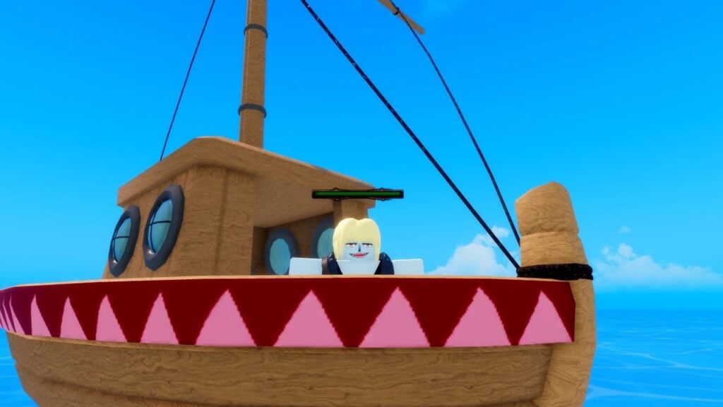 Feature image for our Legacy Piece island levels guide. It shows a fishman player character on a sail boat.