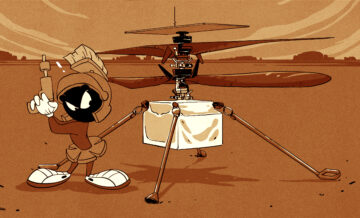 A NASA Ingenuity Mars helikoptere álló tesztágyba áll át