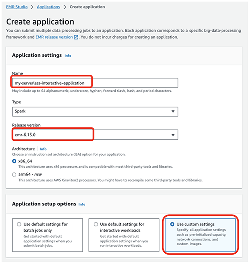 Create Serverless Application using custom settings