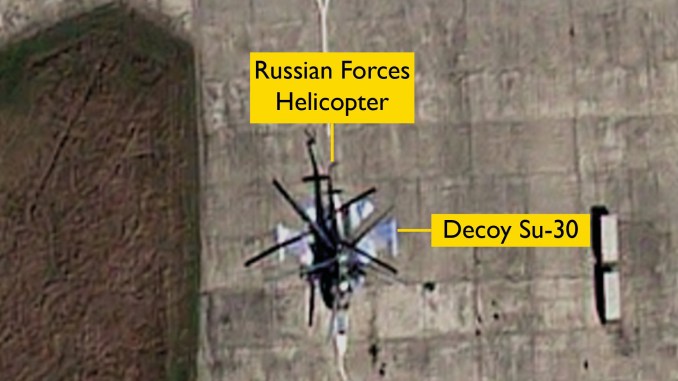 Russian Helicopters Land On Painted Decoy Fighter Silhouettes Undermining Deception Attempt