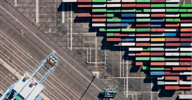 Aerial view of loading dock with containers