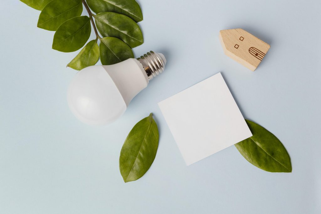 Energy saving bulb on desk