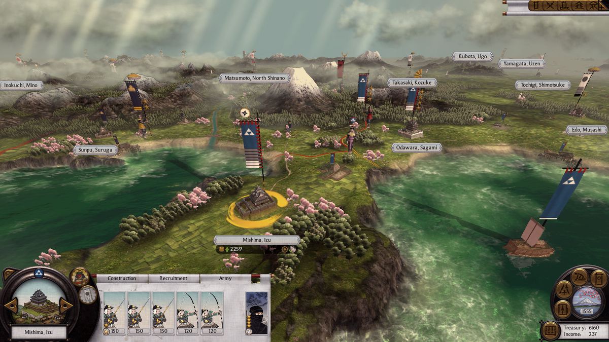 An overhead user interface view of a battlefield in Total War: Shogun 2.
