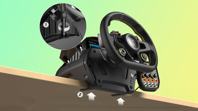 turtlebeach velocityone race (racing wheel mounting on a desk)