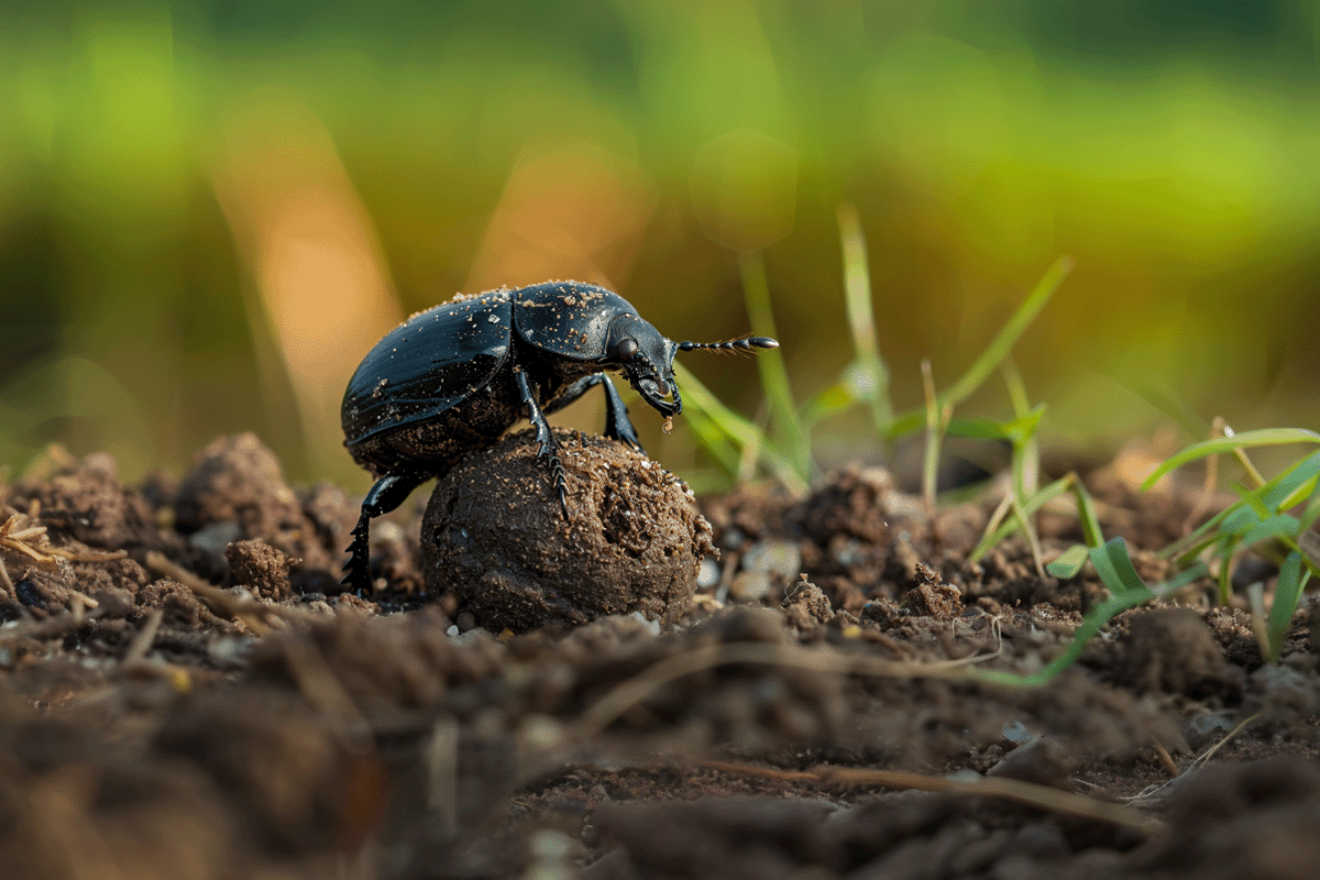 Anche le specie brutte hanno bisogno di protezione della biodiversità_Primo piano di uno scarabeo stercorario nel suo habitat naturale_immagine 5