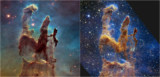 Стовпи Творіння за допомогою космічних телескопів Джеймса Вебба та космічного телескопа Хаббла