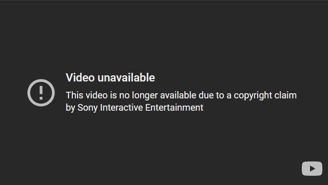 Screenshot showing Sony takedown of a YouTube video due to a copyright claim.