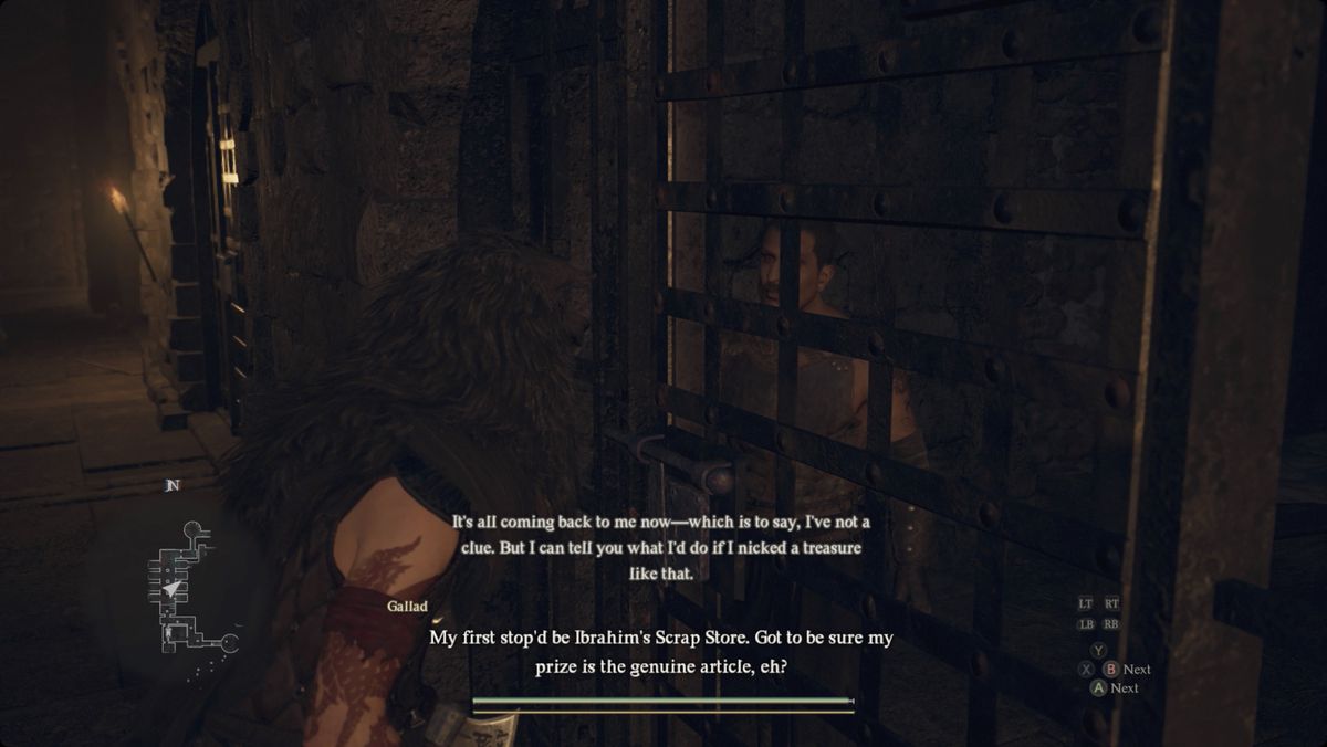 Гравець Dragon's Dogma 2 розмовляє з ув'язненим у в'язниці Вернворт (тюрма).