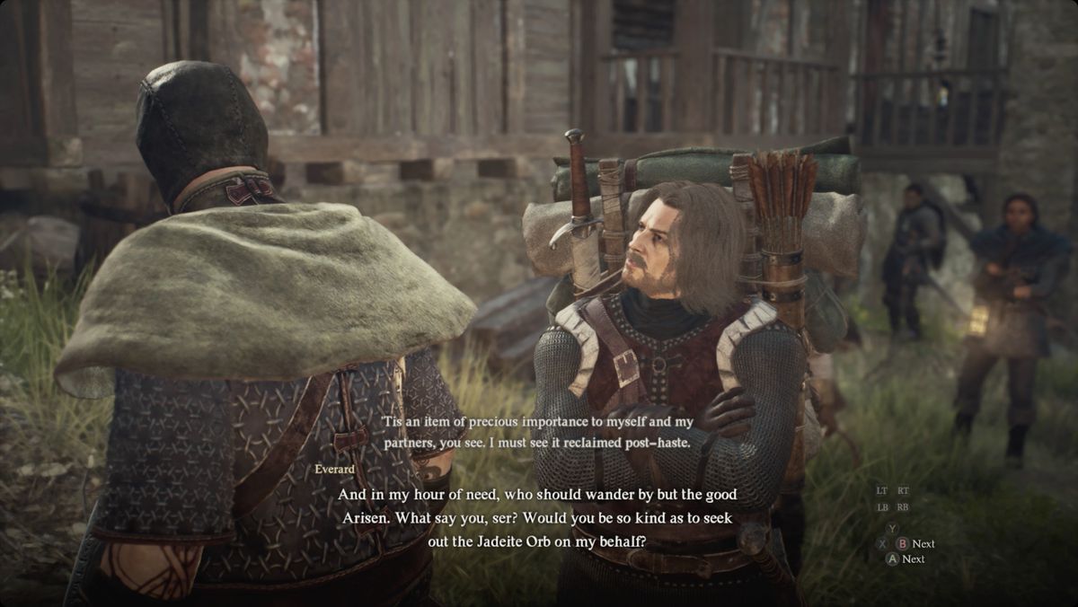 Dragon’s Dogma 2 player speaking with Everard in the Checkpoint Rest Town