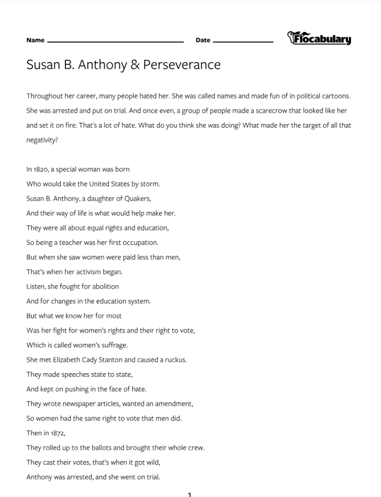 Susan B. Anthony & Perseverance lyrics downloadable
