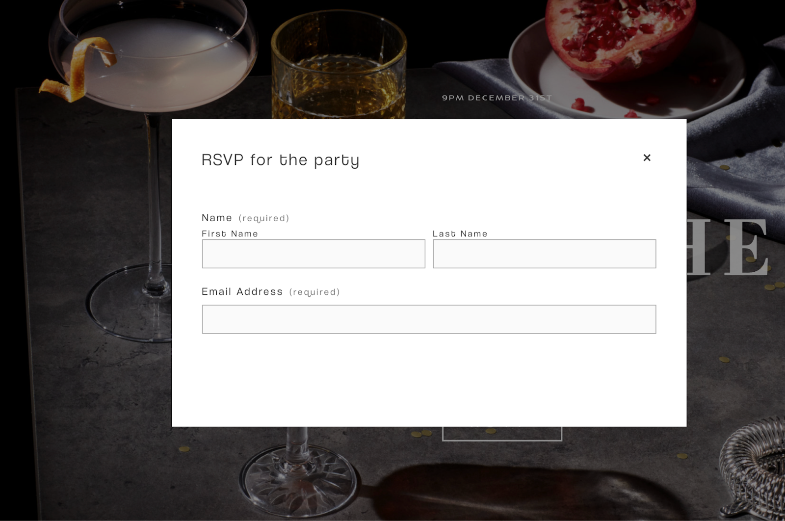 Royce RSVP Submission Form on Royce Landing Page template