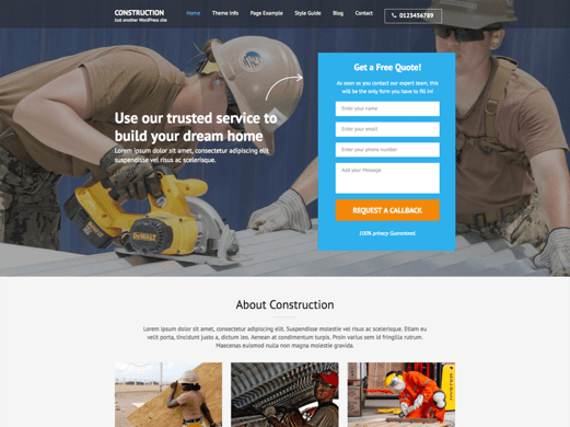 The Construction Landing Page template is designed for the construction industry, but can easily be adapted for other businesses