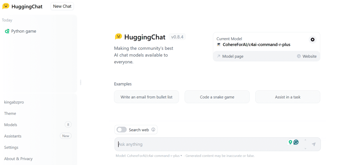 HuggingChat UI