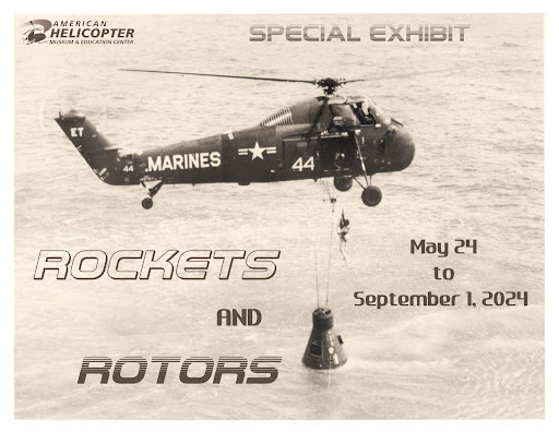 Graphic for the Rockets and Rotors special exhibit at the American Helicopter Museum & Education Center.
