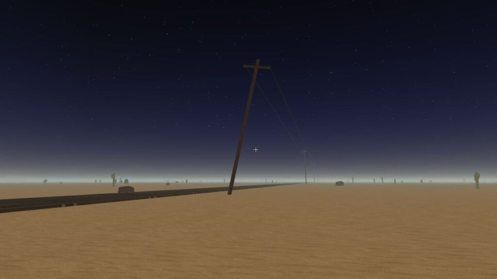 Feature image for our A Dusty Trip controls guide. It shows an in-game view of the road at night, with stars in the sky.