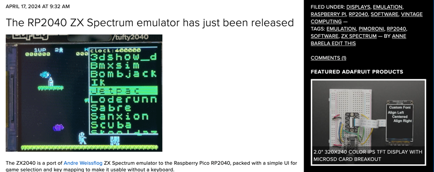 The RP2040 ZX Spectrum emulator has just been released Adafruit Industries Makers hackers artists designers and engineers