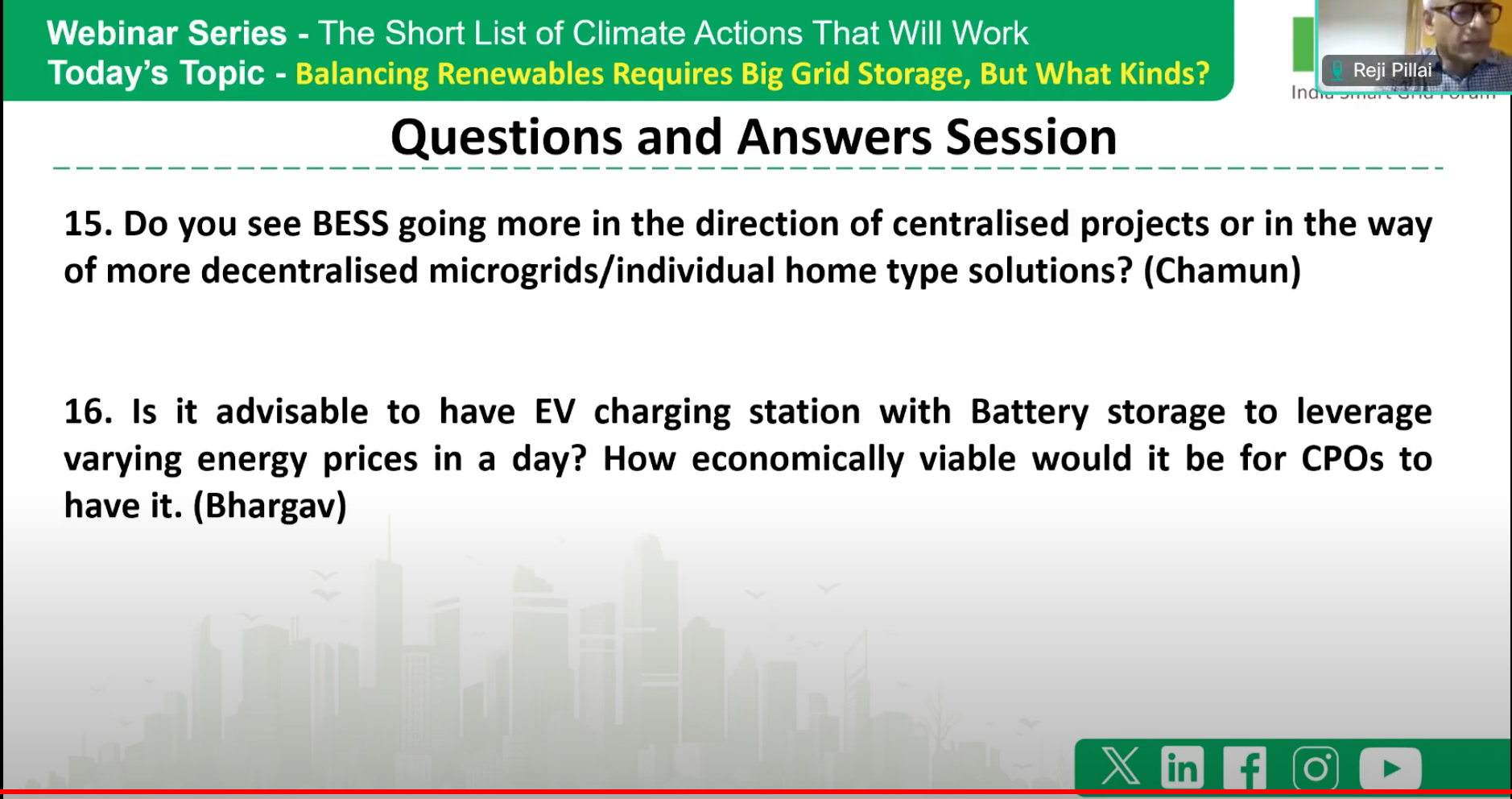 Questions from participants from Michael Barnard's seminar on grid storage through the Indian Smart Grid Forum