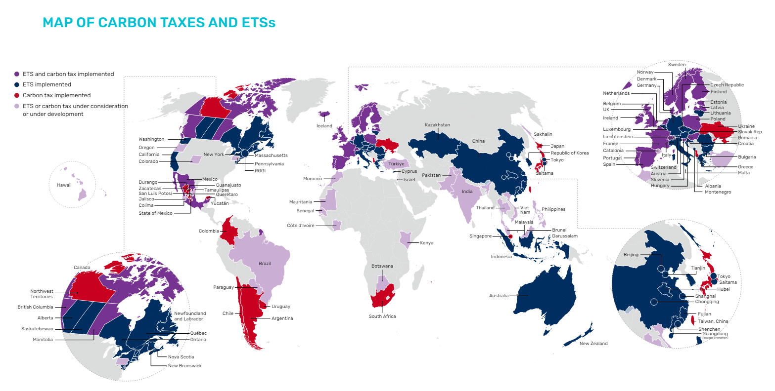 carbon taxes and ETS map