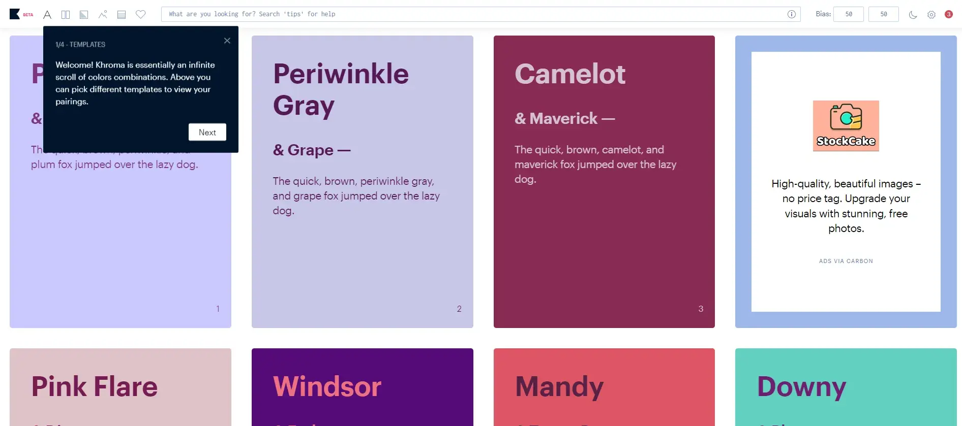 ai tools for graphic design, Khroma color pairings layout 