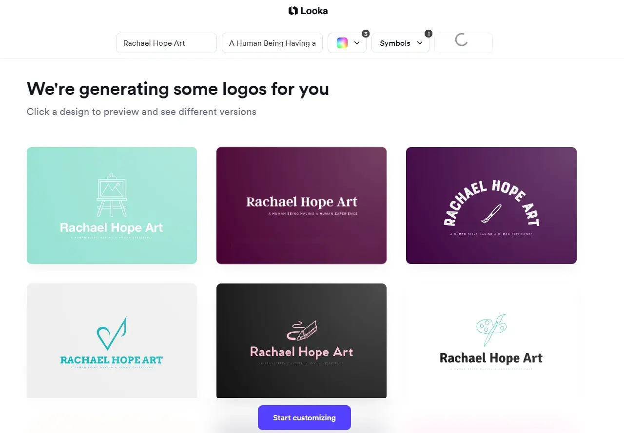 Logos generated by Looka, ai for graphic design