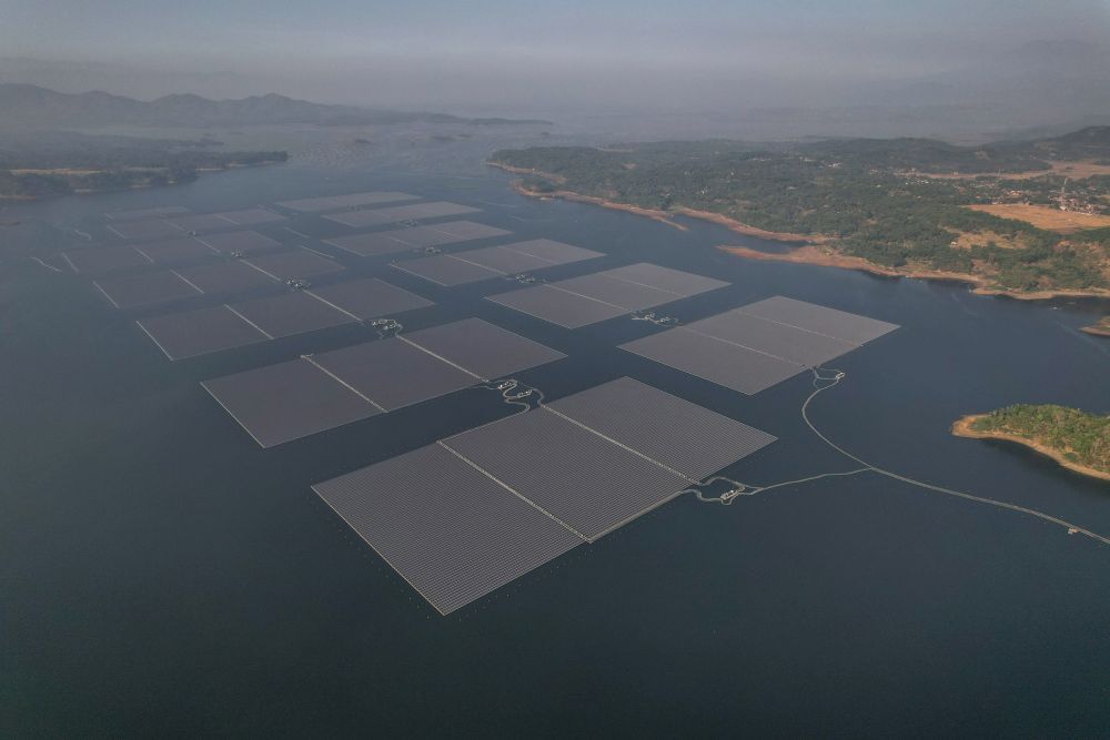 The floating solar power plant (PLTS) in the Cirata Reservoir, West Java, Indonesia
