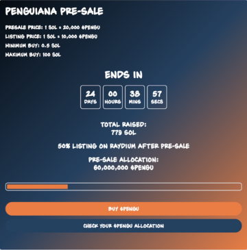 Penguiana, en mememønt med pingvintema, der skal lancere en demo af sit spil for at tjene spil, fylder næsten 30 % af dens forhåndssalgstildeling