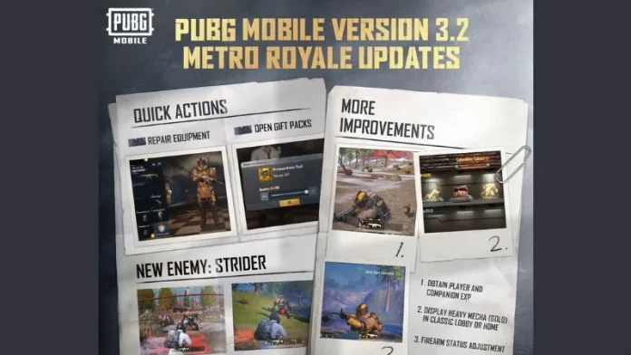 Promotional image for PUBG Mobile 3.2 Update featuring Metro Royale mode and 120 FPS support