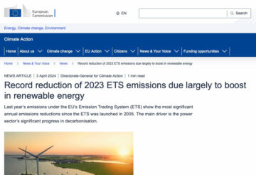 Redução recorde das emissões do ETS Europeu em 2023.