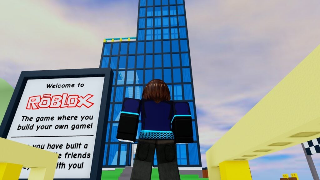 Guide image for our Roblox Classic Bloxxer Secret guide. It shows a player character outside Roblox HQ.