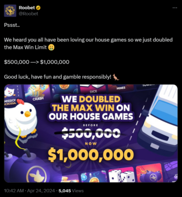 Roobet Doubles Max Win Limit to $1,000,000 on In-House Games | BitcoinChaser