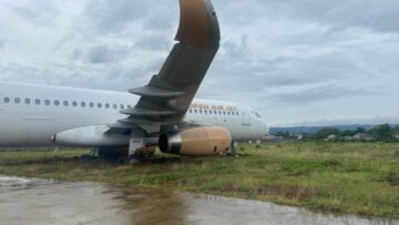 Super Air Jet Airbus A320 ends up in soft ground upon landing Weda Bay Airport, Indonesia