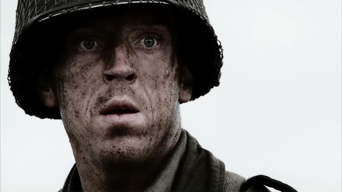 Damian Lewis as Dick Winters, who would lead Easy Company from Normandy to Hitler’s Eagle’s Nest. He’s shown here about to pull the trigger on an adolescent German infantryman.
