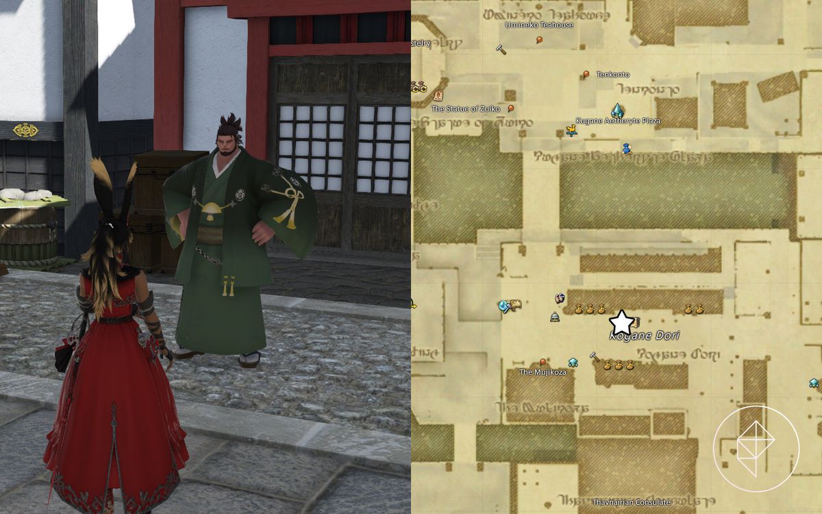A FFXIV map showing where to find Keiten in Kugane