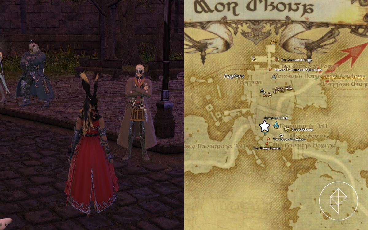 A map showing where to find the Outlandish Man in Mor Dhona in FFXIV